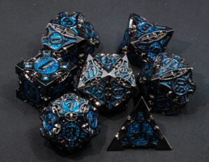 black blue solid metal dice