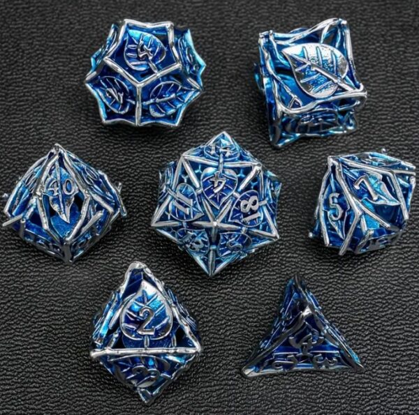 Blue Silver Hollow Metal Dice