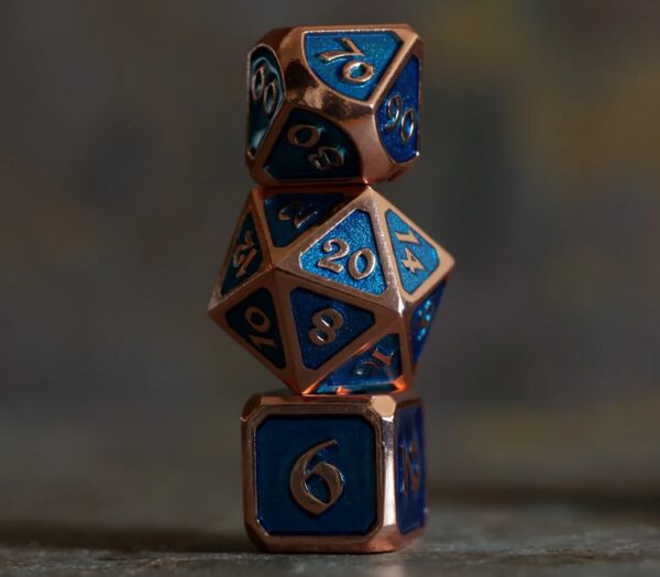 blue gold metal dice