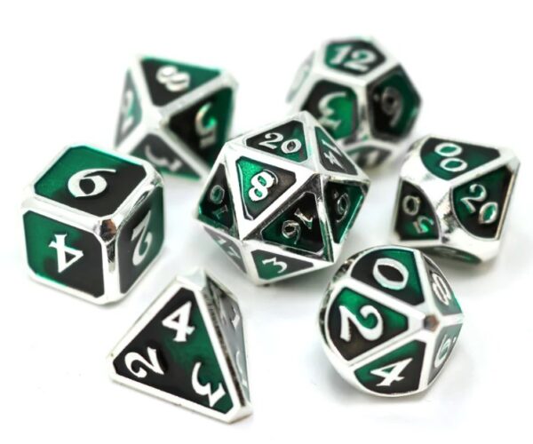 green silver metal dice