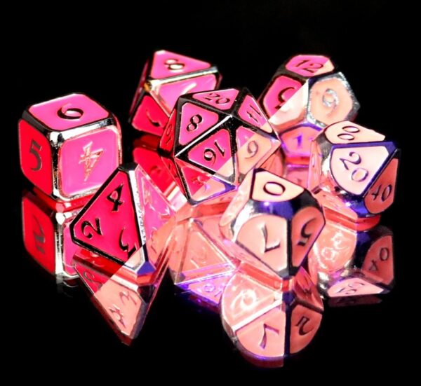 pink solid metal dice