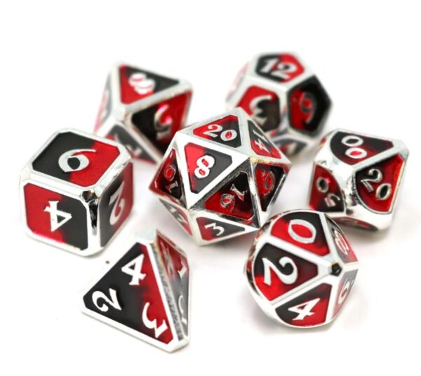 red dark solid metal dice set