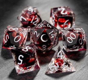 red liquid core dice rolling dice