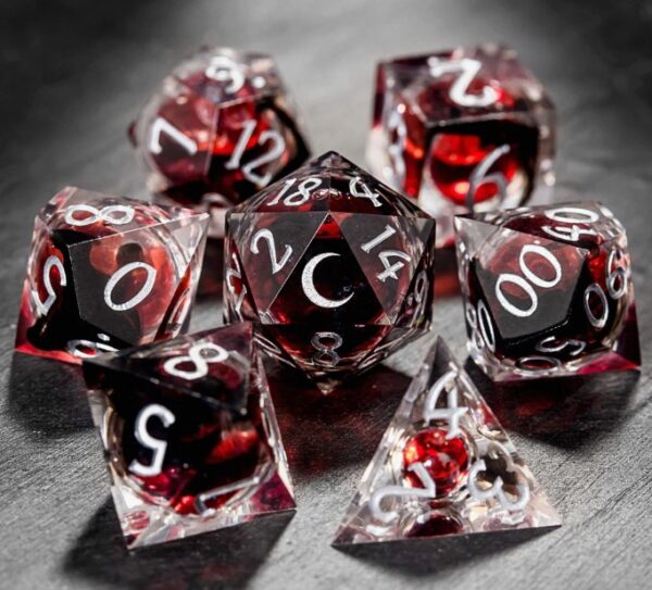 red liquid core dice rolling dice