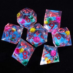 Red Flower Resin DnD Dice Set