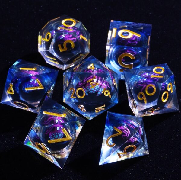 blue octopus resin dnd dice set