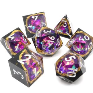 purple sharp edge dnd dice set