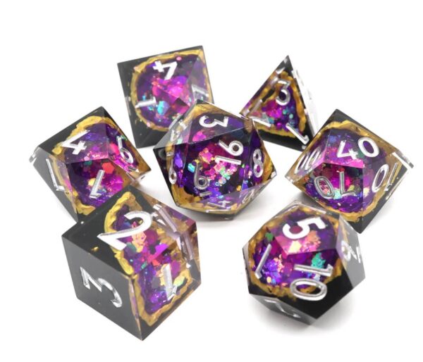 purple sharp edge dnd dice set