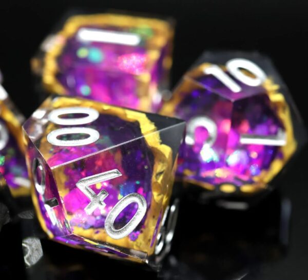 purple sharp edge dnd dice set