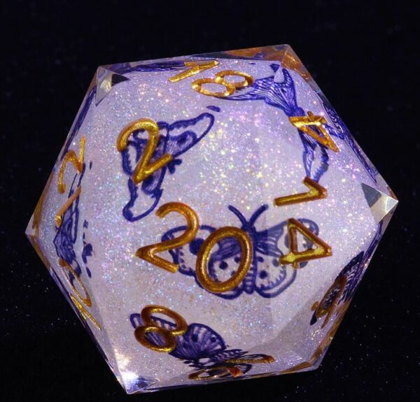 Blue Cross White Resin Dice Set