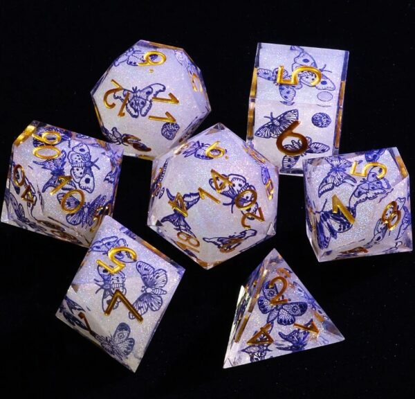 Blue Cross White Resin Dice Set