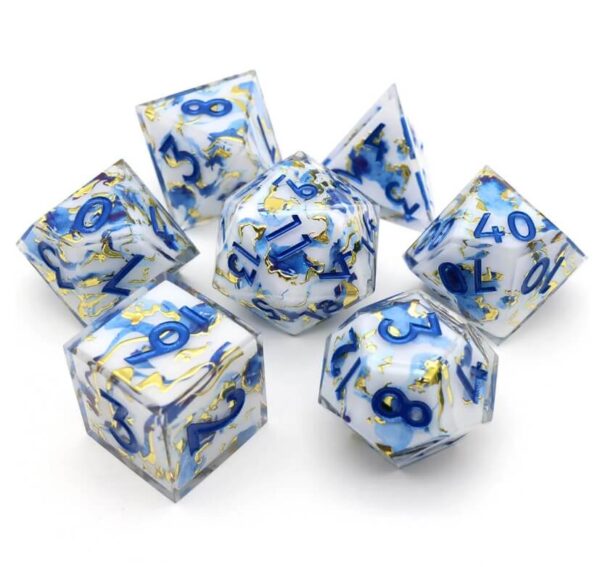 Blue Cross White Resin Layered Dice