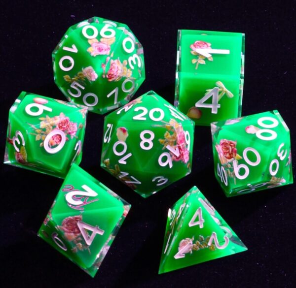 Flower Green Resin Dice Set