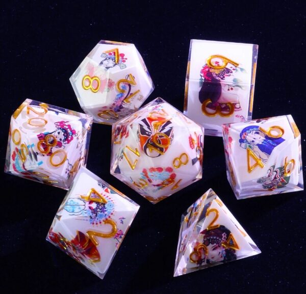 Pink Cross White Resin Dice Set