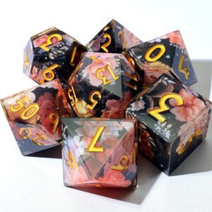 Pink Flower Resin Layered Dice