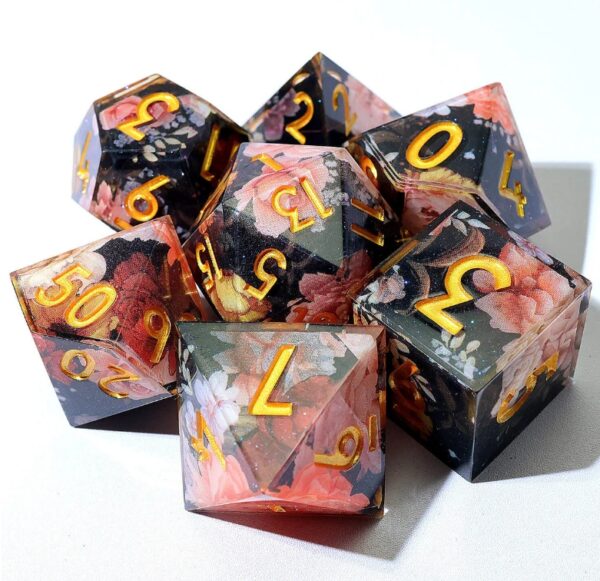 Pink Flower Resin Layered Dice