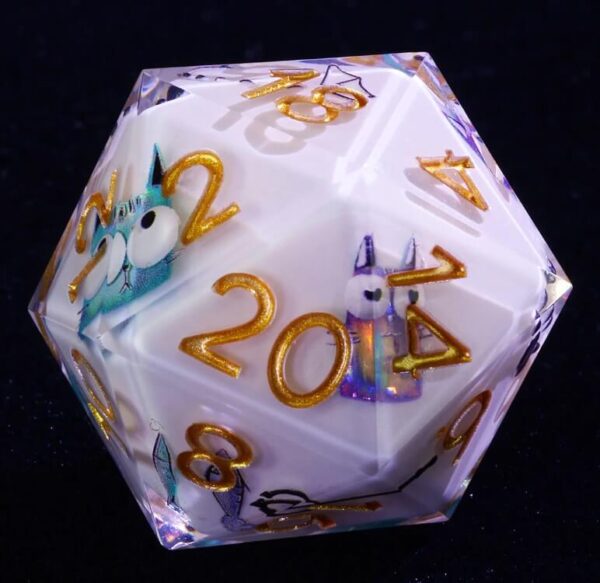 Purple Cross White Resin Dice Set