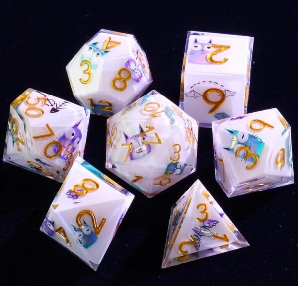 Purple Cross White Resin Dice Set