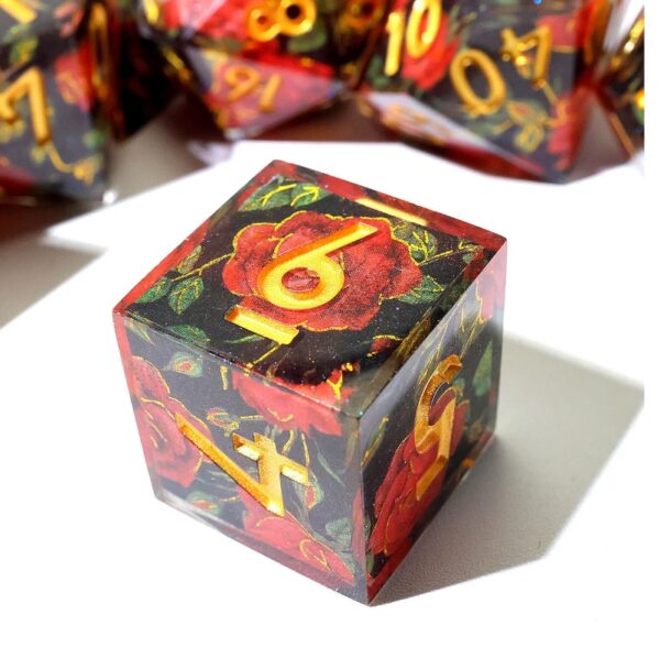 Red Flower Resin Layered Dice