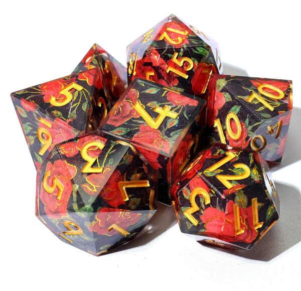 Red Flower Resin Layered Dice